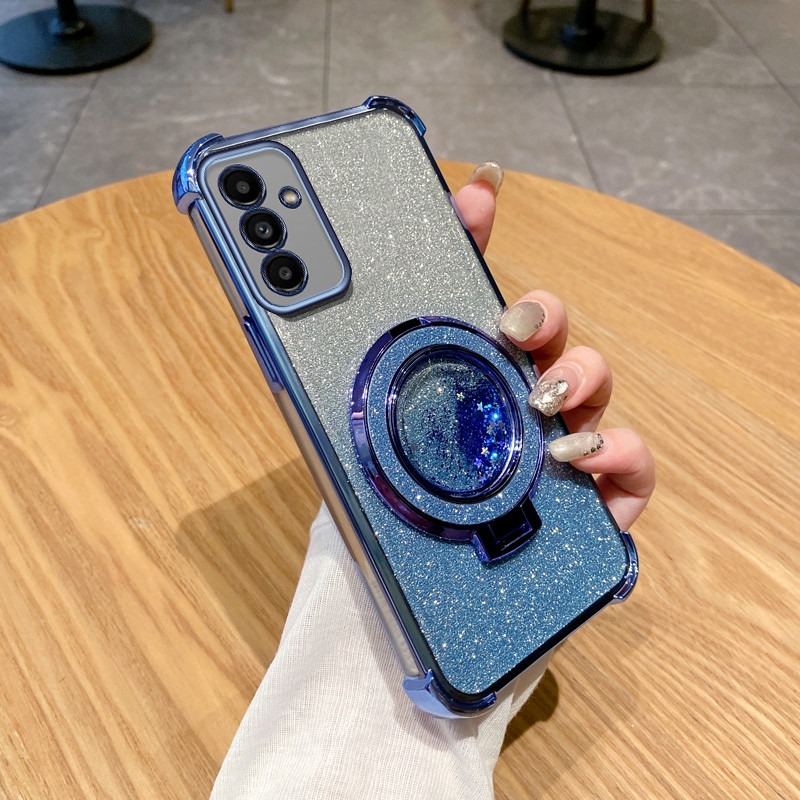 Dành Cho Samsung Galaxy A57 A37 A27 A17 A56 A36 A26 A16 A55 A35 A25 A15 A54 A34 A24 A14 5G 4G Bầu Trời Đầy Sao Chảy Cát Vòng Tròn Giá Đỡ Bột Lấp Lánh Bốn Góc Chống Rơi Vỏ Điện Thoại