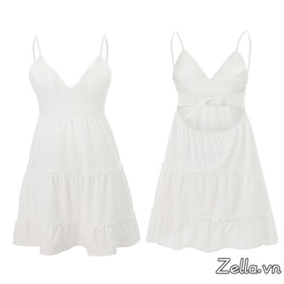 Phụ Nữ Mùa Hè Mini Cami Đầm Không Tay Mở Lưng Cổ Chữ V Tầng Ren Spaghetti Dây Đeo Váy