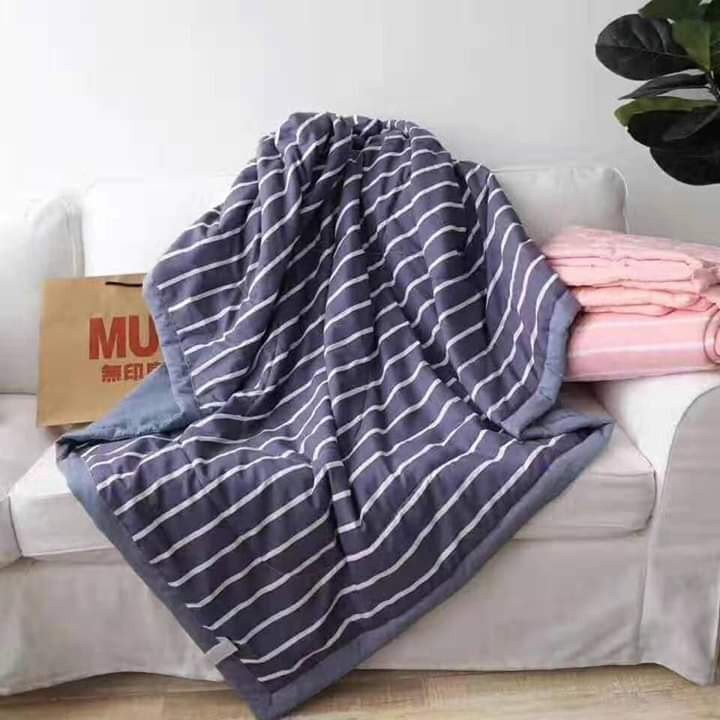 Chăn hè đũi Muji kẻ sọc poly cotton xuất Nhật, Chăn cho mùa hè