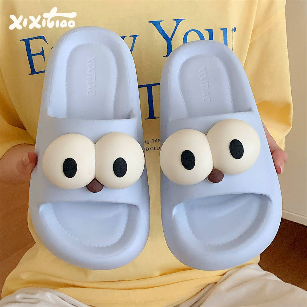 Xixitiao Dép Dép Xanh Mắt To Dép Thoải Mái Tắm Đế Mềm Nam Nữ Mùa Hè