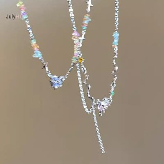 Julyhot Nhiều Màu Sắc Đá Nghiền Đính Hạt Vòng Cổ Dành Cho Nữ Cô Gái Ánh Sáng Sang Trọng Trái Tim Ngọt Ngào Xương Đòn Dây Chuyền Phụ Kiện Trang Sức Quà Tặng Massivedeals
