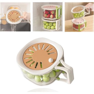 Hộp đựng thoát nước trái cây, bát rửa trái cây có bộ lọc, hộp đựng thoát nước trái cây có tay cầm, đơn giản hóa việc giặt và bảo quản, Thích hợp để giặt trái cây và quả mọng (nâu-2)