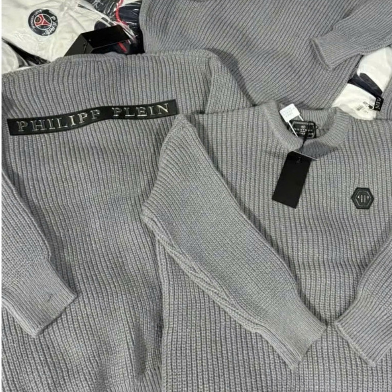 Áo Sweter Philipp Logo 2 Mặt Chữ Sắt KCloser Áo Len Cổ Tròn Dày Dặn Dáng Rộng Nam Nữ NA579