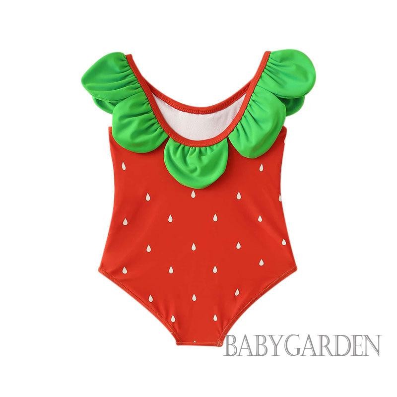 / / -3M-4Y Đồ bơi một mảnh cho bé gái tập đi Hạt dưa hấu In màu xanh lá cây Viền cổ tròn Bộ đồ tắm trẻ sơ sinh không tay