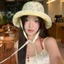 Mũ xô YRBWD, Mũ chống nắng buộc dây chống nắng mùa hè, INS Retro Văn học hai mặt Mũ nữ đa năng Du lịch ngoài trời