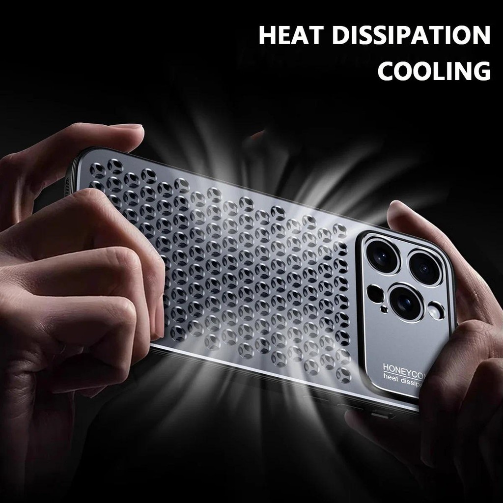 Ốp Điện Thoại Tản Nhiệt Tổ Ong 2 in1 Silicon Kim Loại Sang Trọng Cho iPhone 17 14 13 15 16 Pro Max Bảo Vệ Chống Trầy Xước