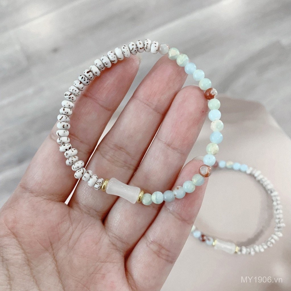Vòng tay ngôi sao mặt trăng nhỏ, làm từ hạt bồ đề và ngọc ô liu Hetian