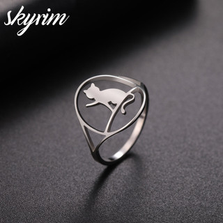 Nhẫn nữ SKYRIM Thiết kế mèo dễ thương Trang sức bằng thép không gỉ titan
