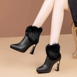 Free shipping & 10% Cash back  Giày Lông Thật Trắng Da Mềm Cao Gót Mắt Cá Chân Giày Nữ Thu Đông 2024 Phong Cách Mới Lông Cừu Mũi Nhọn Giày Bốt Mắt Cá Chân Size 34-39 — ảnh 6