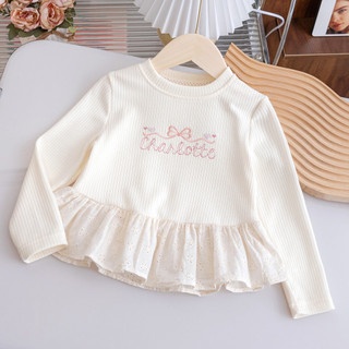 (6m-8Y) Áo sơ mi dệt kim dài tay phong cách Hàn Quốc Áo thun Cotton thông thường