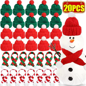 20 Chiếc Mũ Giáng Sinh Mini & Khăn Trang Trí - Mũ Ông Già Noel Đan DIY - Mũ beanie Handmade - Mũ Bò Người Tuyết - Mũ Ngón Tay - Dành Cho Búp Bê, Lollipop, Trang Trí Nắp Chai - Trang Trí Tiệc Giáng Sinh