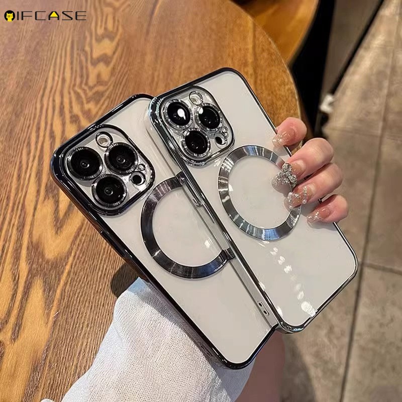 Dành Cho Xiaomi 15 14T 14 13T 12 12S 12T Pro Ultra Lite 12X Ốp Điện Thoại Có Vòng Thu Hút Từ Tính Mạ Bạc Đen Sáng Bóng Trong Suốt Vỏ Mềm Ốp Lưng