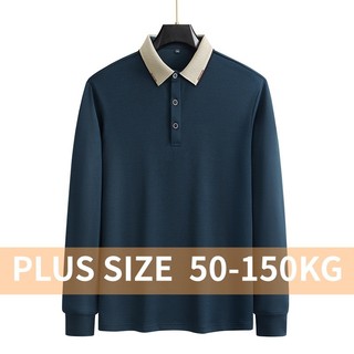 [Plus Size] Áo nam công sở dài tay 9XL Áo sơ mi Polo màu trơn đế ngoại cỡ