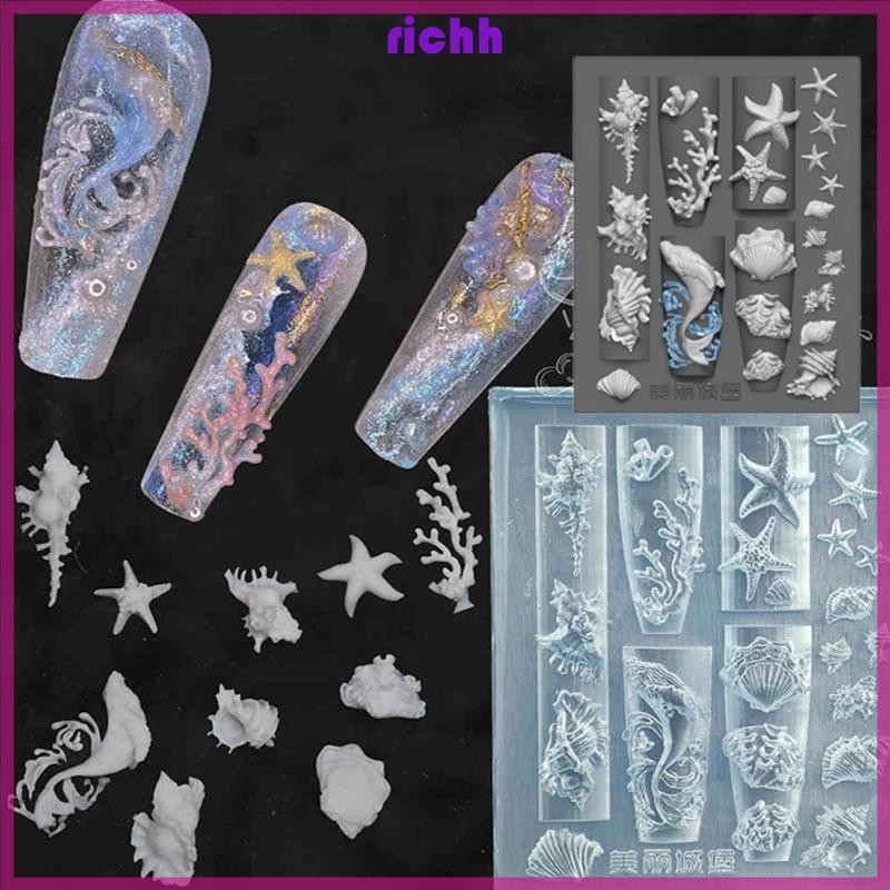 ⚝⚝Richh Sea Lifes Nail Stamping Set Khuôn Silicon Móng Tay Nghệ Thuật Thiết Kế Khuôn Thích Hợp Cho Sáng Tạo Làm Móng Tay Với Cá Voi Và