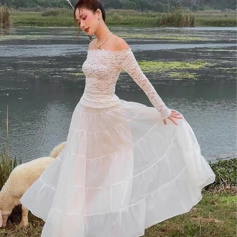 Chân Váy Xuyên Thấu Dáng Dài Nhiều Tầng Phong Cách Tiểu Thư Nhẹ Nhàng C987