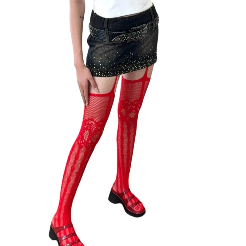 Vua Nữ Fishnet Vớ Gothic Họa Tiết Trái Tim Rỗng Treo Quần Quần