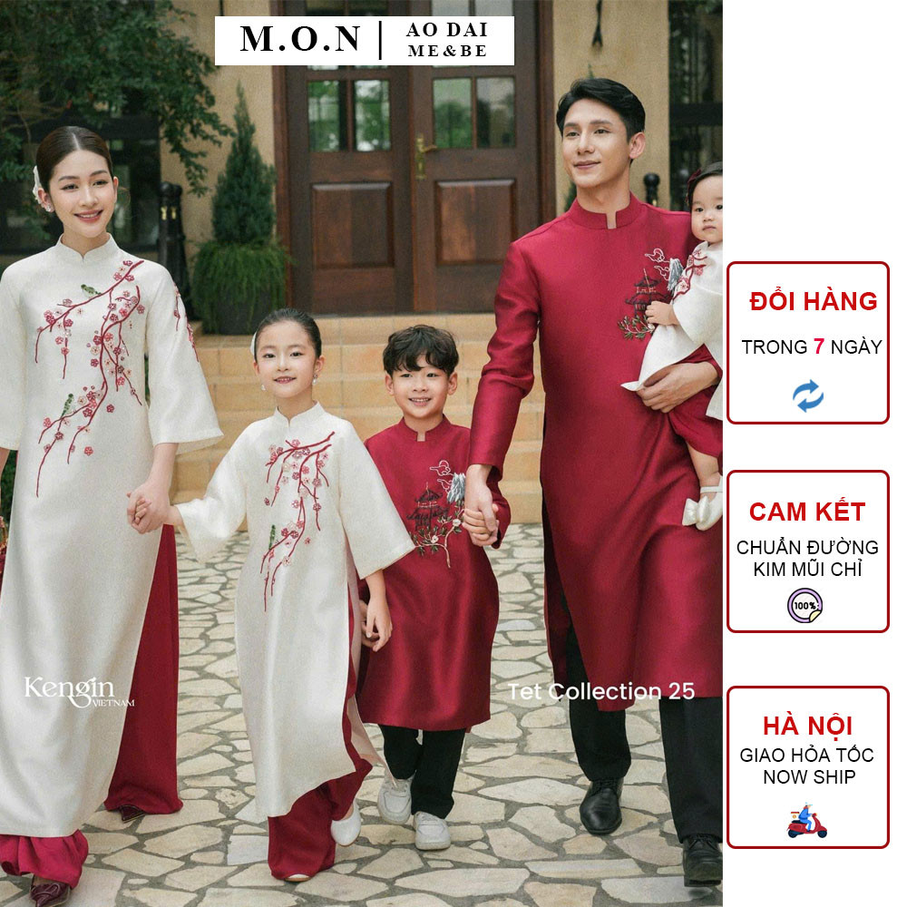 Set Áo Dài Gia Đình Khúc Hạo Đính Kết Thủ Công