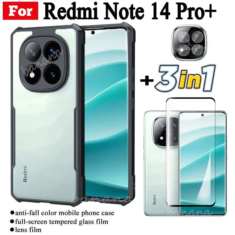 Ốp điện thoại di động chống rơi 3in1 Redmi Note 14 Pro + cho Redmi Note 14Pro Note 14 Pro Plus Phim kính cường lực + Phim ống kính