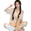 Bộ Đồ Ngủ Bằng Lụa Băng Nữ Phong Cách Dễ Thương Gấu Hoạt Hình Cao Cấp Quần Ngắn Tay Loungewear