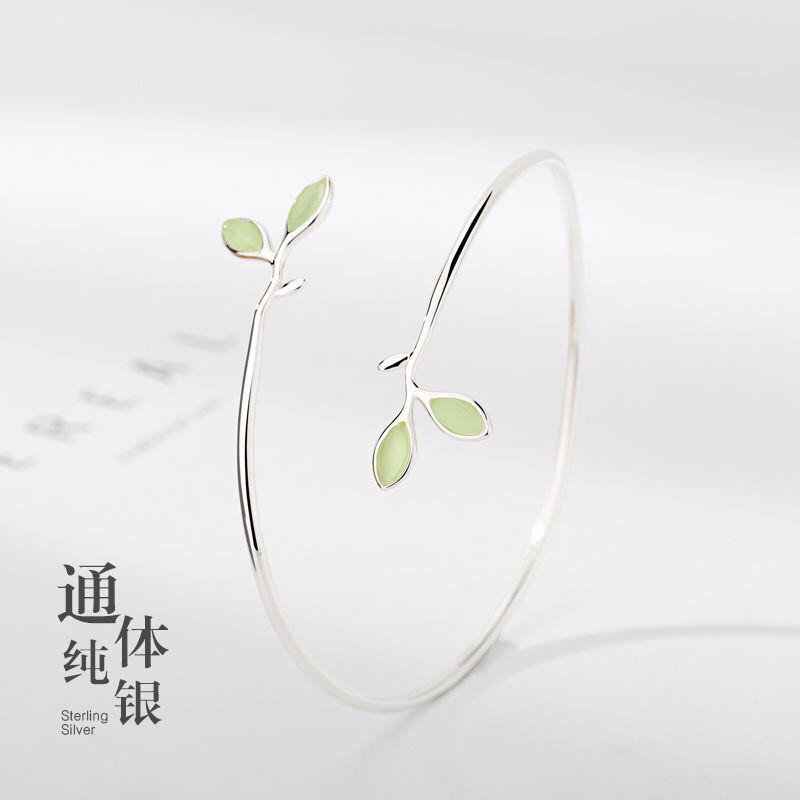 Vòng tay Opal Bạc Sterling Vòng tay đơn giản Mở có thể điều chỉnh