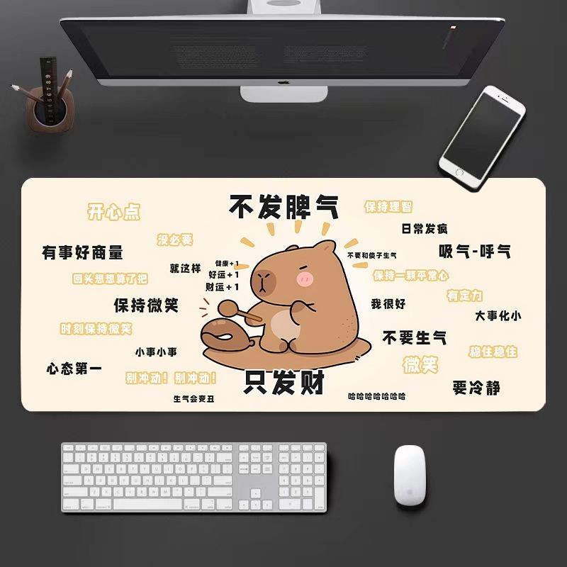 Tấm lót chuột Zen Capybara (Max 90x40cm) - Thiết kế động vật Chill Kawaii, Đế cao su chống trượt, Thảm trải bàn dày 3MM để thư giãn công việc & chơi game