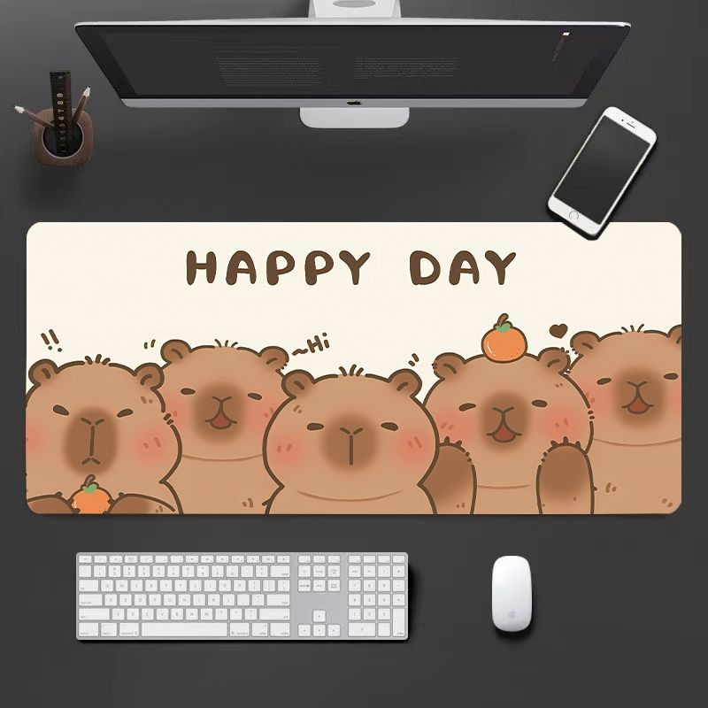Tấm lót chuột Zen Capybara (Max 90x40cm) - Thiết kế động vật Chill Kawaii, Đế cao su chống trượt, Thảm trải bàn dày 3MM để thư giãn công việc & chơi game