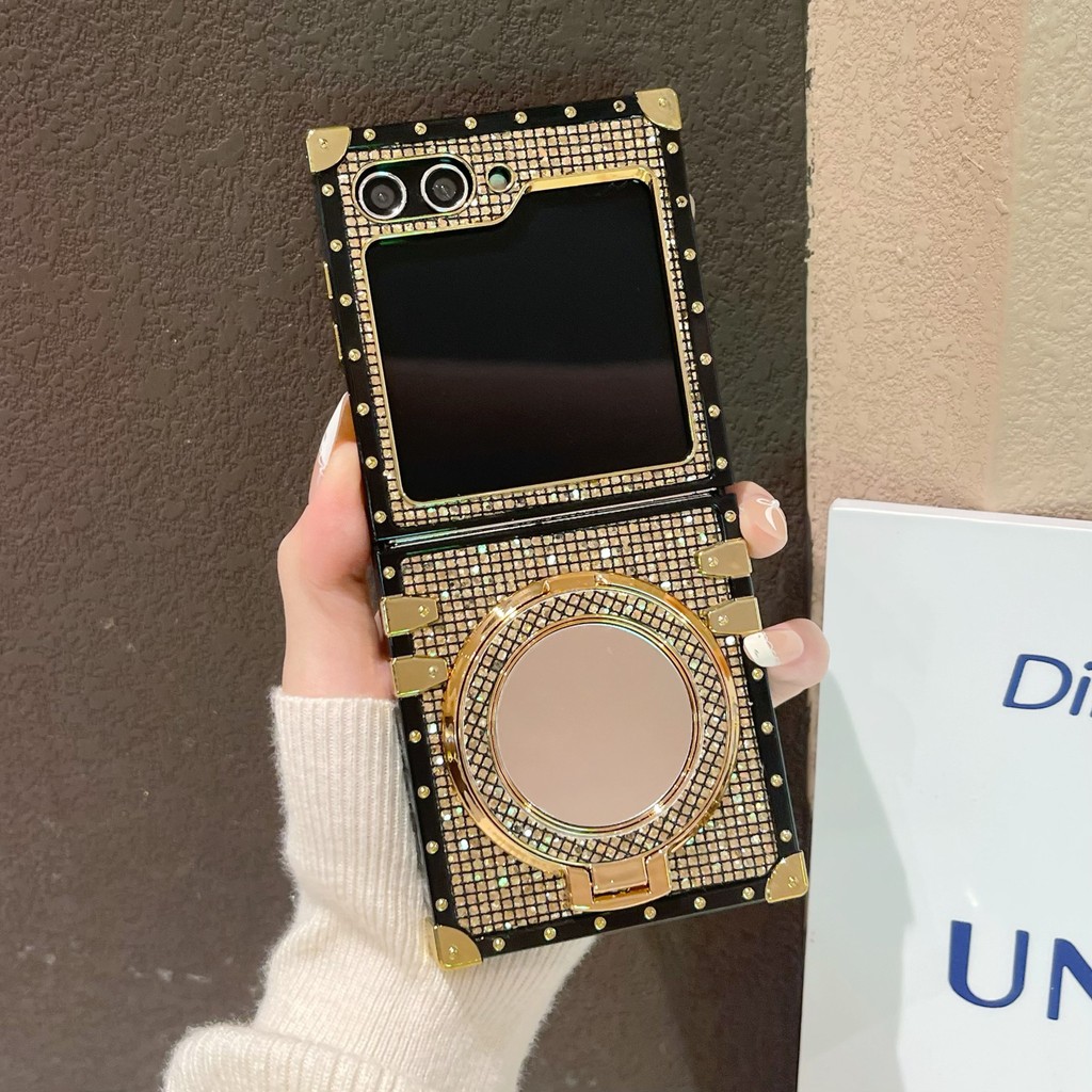 Thời Trang Lấp Lánh Thiết Kế Thủ Công Đứng Gấp Ốp Lưng Điện Thoại Samsung Galaxy Z Flip 3 4 5 6 7 7FE Độc Đáo Chống Ốp Lưng Cho Z Flip7 Có Giá Đỡ Bướm Lấp Lánh Vỏ Điện Thoại