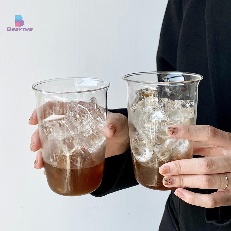 < Beartwo > Cốc cà phê Cốc Latte uốn cong Đồ uống thủy tinh gia dụng Nước ép sữa Cốc đơn giản trong suốt Chai nước thủy tinh Cốc cà phê Đẹp