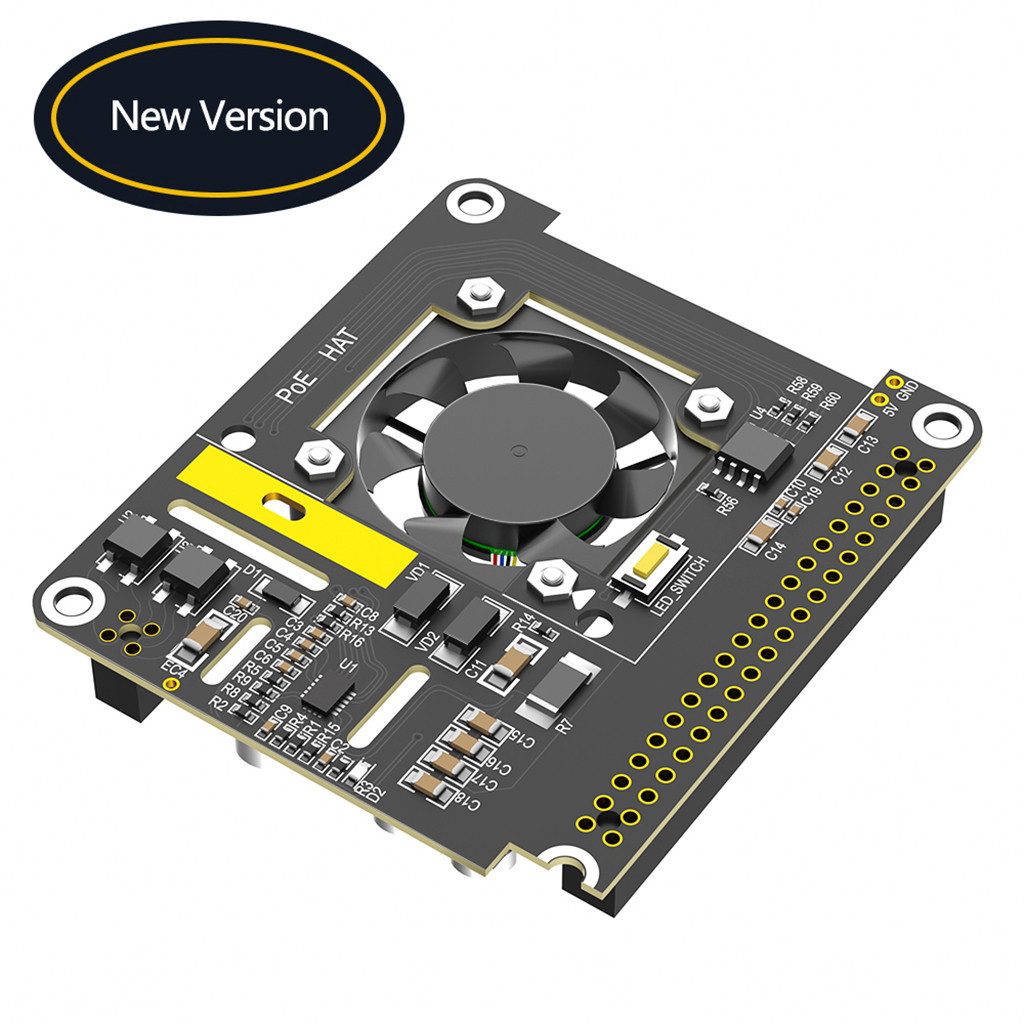 Jmt Cho Raspberry Pi 5 PoE HAT Vỏ Nhôm Mô Đun Máy Tính 5 Nguồn Qua Ethernet HAT 5V 5A 25W Đầu Ra Có Quạt Làm Mát