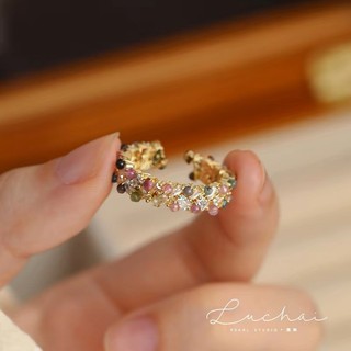 Nhẫn Nhiều Màu Sắc Tourmaline Zircon Nhẫn Có Thể Điều Chỉnh Cho Nữ Vòng Chỉ Tay Ngũ Sắc Vintage Niche Thiết Kế Tinh Tế Đa Năng Chỉ Số Nhẫn