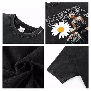 Phong Cách Hàn Quốc GD Kwon Ji-Dragon Cùng Phong Cách Đường Phố Cao Cấp Rửa Đau Khổ Daisy Tay Ngắn Dạo Phố Hip-Hop oversize Cotton Nguyên Chất T-
