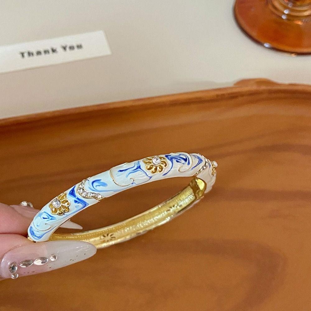 LACYES Lắc Tay Vintage Cloisonne, Hoa Rỗng Cổ Điển, Lắc Tay Dân Tộc Nữ, Trang Sức Tay