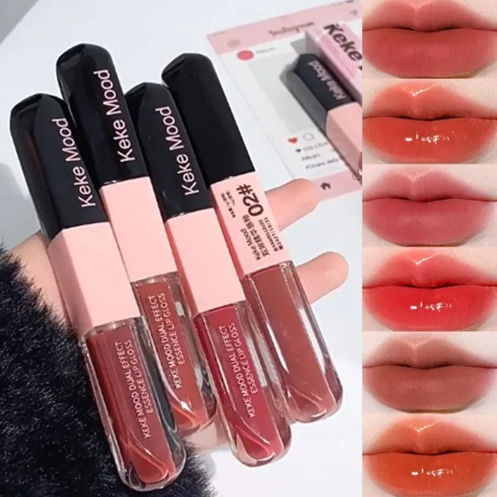 2 Trong 1 Hai Đầu Lip Glaze Gương Bóng Matte Lip Mud Chống Dính Cốc Chống Phai Màu Son Môi