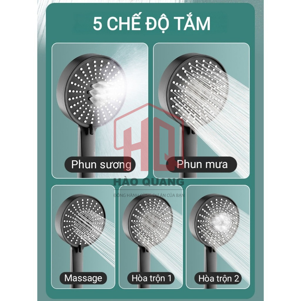 Vòi Sen Tắm Tăng Áp 5 Chế Độ | Đầu Sen Cỡ Lớn 12cm – Áp Lực Mạnh, Phun Siêu Mịn (VS2)