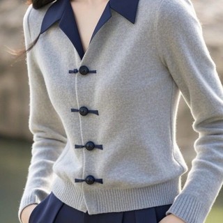 Mùa Thu Đông Cao Cấp Tính Khí Trang Trọng Vai Bao Da Thịt Cardigan Top Mới Phong Cách Trung Hoa Khóa Áo Len Nữ Mới