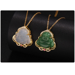 Bụng Lớn Maitreya Phật Vòng Cổ Nữ Giả Ngọc Lục Bảo Xanh Chalcedony Sen Tathagata Nữ Thép Titan Xương Đòn Dây Chuyền