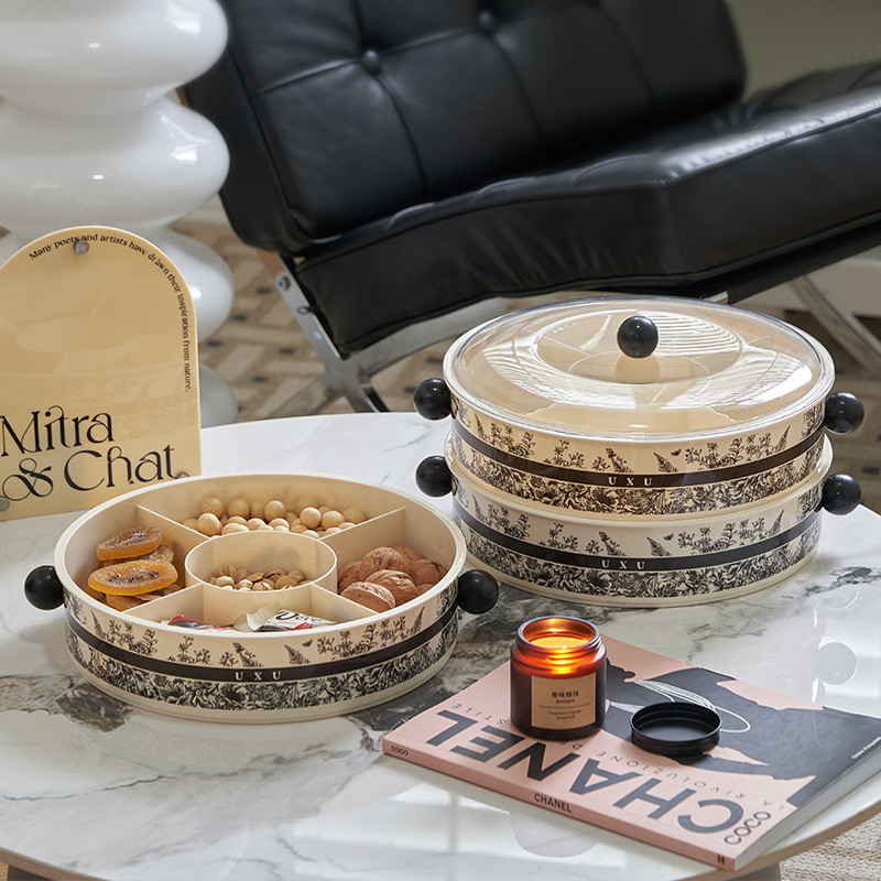 1 / 2 / 3 Lớp Năm Mới Trung Quốc Retro Hộp Trái Cây Khô Nhẹ Hoa Văn Sang Trọng Đĩa Khô Có Nắp Hộp Bảo Quản Chống Bụi Đai Ốc Hộp Ăn Nhẹ Hộp Kẹo Lưới Kín Hộp Giữ Tươi