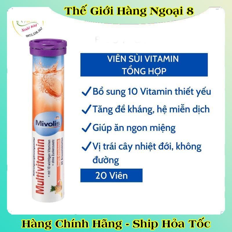 [auth] Viên Sủi Mivolis Vitamin C và các vị khác Hỗ trợ tăng cường hệ miễn dịch 20 Viên của Đức [Đủ Bill] [Hot]
