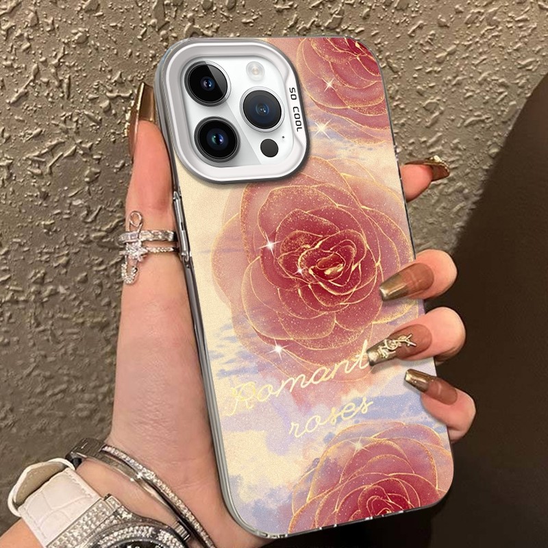 Ốp Lưng Cứng Tương Thích Với IPhone 7 8 Plus SE2 SE3 X Xs XR XsMax 11 12 13 14 15 16 Pro Max 12mini 13mini 14Plus 15Plus 16Plus Vỏ Hoa Hồng Ba Màu Xanh