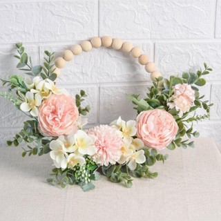 LOVIVER Vòng hoa mẫu đơn Vòng hoa giả Vòng hoa bằng gỗ tròn Vòng hoa lò xo Phòng ngủ
