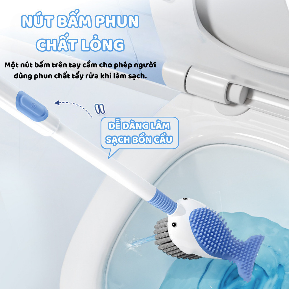 Cọ Bồn Cầu Silicon Cá Heo Dẻo Xoay 360 Độ, Chổi Cọ Vệ Sinh Có Ngăn Chứa Nước Tẩy