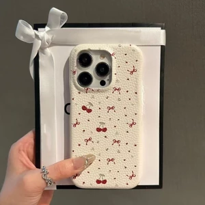 Ốp Điện Thoại Da Mềm Anh Đào Dễ Thương Cho iPhone 17 16 15 14 13 12 11 Pro Max X Xr Xs Max