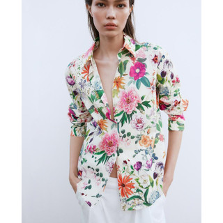 Áo Sơ mi Zara made in Morocco lụa in hoa nhiều sắc màu