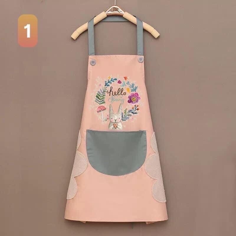 Tạp dề họa tiết chống thấm nước có túi đừng điện thoại, Tạp dề thỏ cao cấp