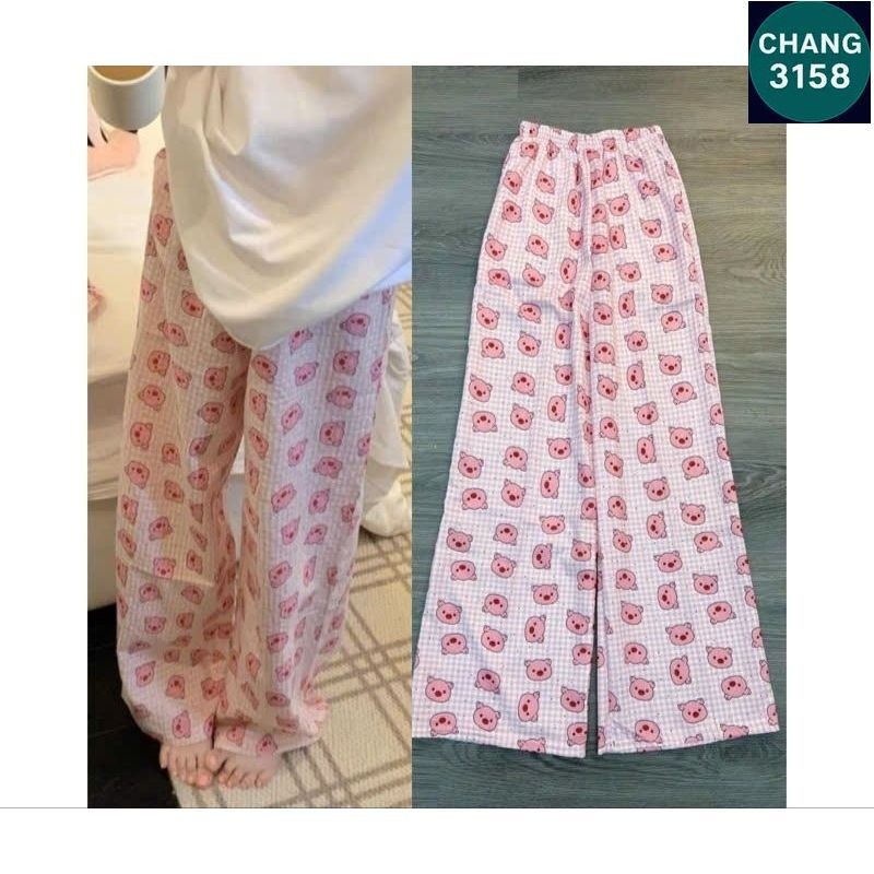 Sét bộ quần heo Hồng + mix áo croptop trơn tăm lạnh-CHANG 3158