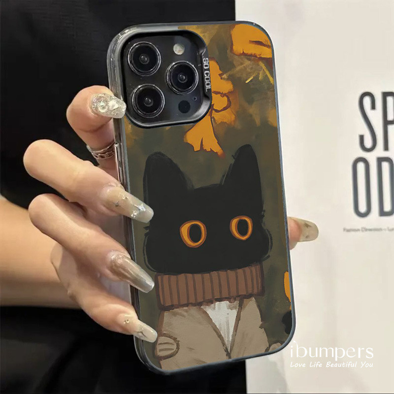 ibumpers Ốp Điện Thoại iPhone Văn Học Retro Cặp Đôi Họa Tiết Mèo Cho IPhone 16 15 14 12 13 11 Pro Max Ốp Lưng IMD Cứng Và Nhẵn