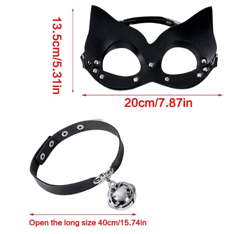 Wellb Catgirl Mắt Có Da Đinh Tán Choker Nữ Catgirl Trang Phục Phụ Kiện