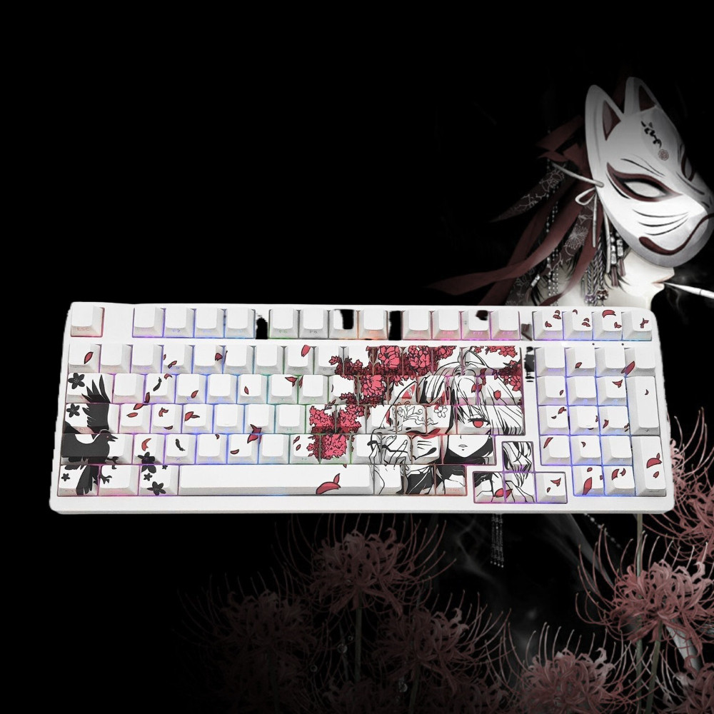 Anime Fox Mask Girl White Keycap Cherry Profile Side Backlit Keycaps ...