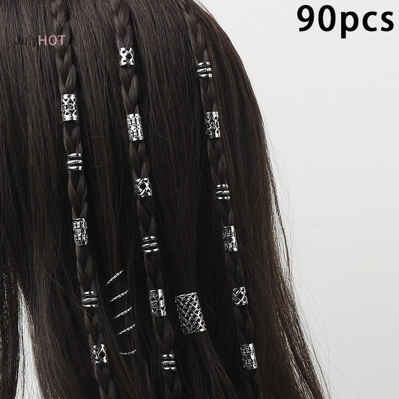 Julyhot 60 / 90 Chiếc Hợp Kim Tóc Trang Sức Tóc Vòng Bím Tóc Kim Loại Dreadlock Hạt Tóc Nhẫn Đa Phong Cách Bím Tóc Phụ Kiện Massivedeals