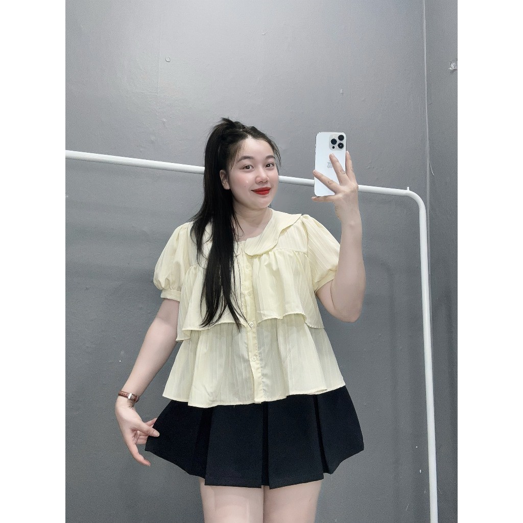 Áo Sơ Mi Nữ(50-95kg) Dáng Croptop Phom Bigisze Vải Xốp Mềm Mịn Ít Nhăn Dễ Thương Cho Các Nàng Mũm Mỉm SM163